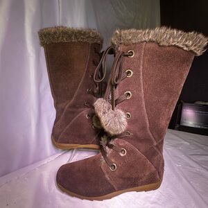 Sporto Brown Suede Fur-Trimmed Boots